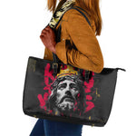 Jesus Graffiti Design Leather Tote Bag Crowned Portrait and Urban Street Art Style - African Pride
