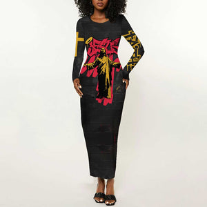 Jesus Graffiti Design Long Sleeve Bodycon Dress Crowned Portrait and Urban Street Art Style - African Pride
