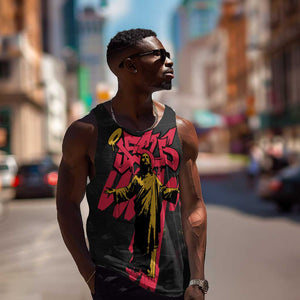 Jesus Graffiti Design Men Tank Top Crowned Portrait and Urban Street Art Style - African Pride