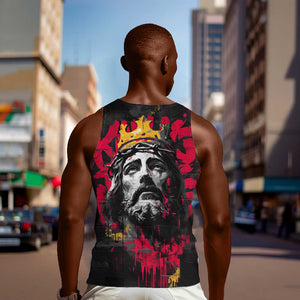 Jesus Graffiti Design Men Tank Top Crowned Portrait and Urban Street Art Style - African Pride