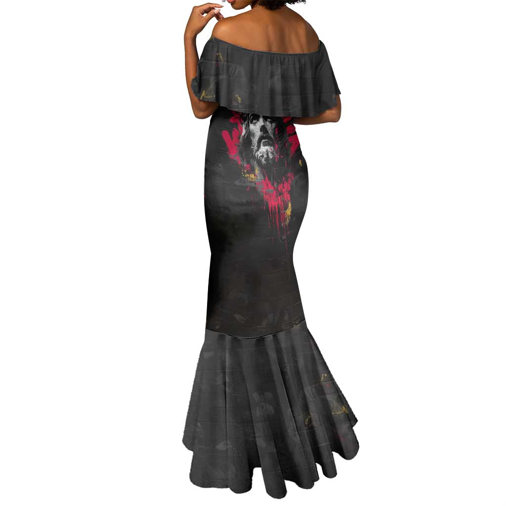 Jesus Graffiti Design Mermaid Dress Crowned Portrait and Urban Street Art Style - African Pride