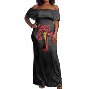Jesus Graffiti Design Off Shoulder Maxi Dress Crowned Portrait and Urban Street Art Style - African Pride
