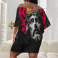Jesus Graffiti Design Off Shoulder Short Dress Crowned Portrait and Urban Street Art Style - African Pride