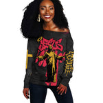Jesus Graffiti Design Off Shoulder Sweater Crowned Portrait and Urban Street Art Style - African Pride