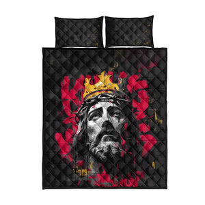 Jesus Graffiti Design Quilt Bed Set Crowned Portrait and Urban Street Art Style - African Pride
