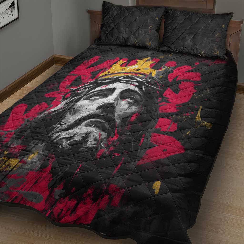 Jesus Graffiti Design Quilt Bed Set Crowned Portrait and Urban Street Art Style - African Pride