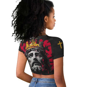 Jesus Graffiti Design Raglan Cropped T shirt Crowned Portrait and Urban Street Art Style - African Pride