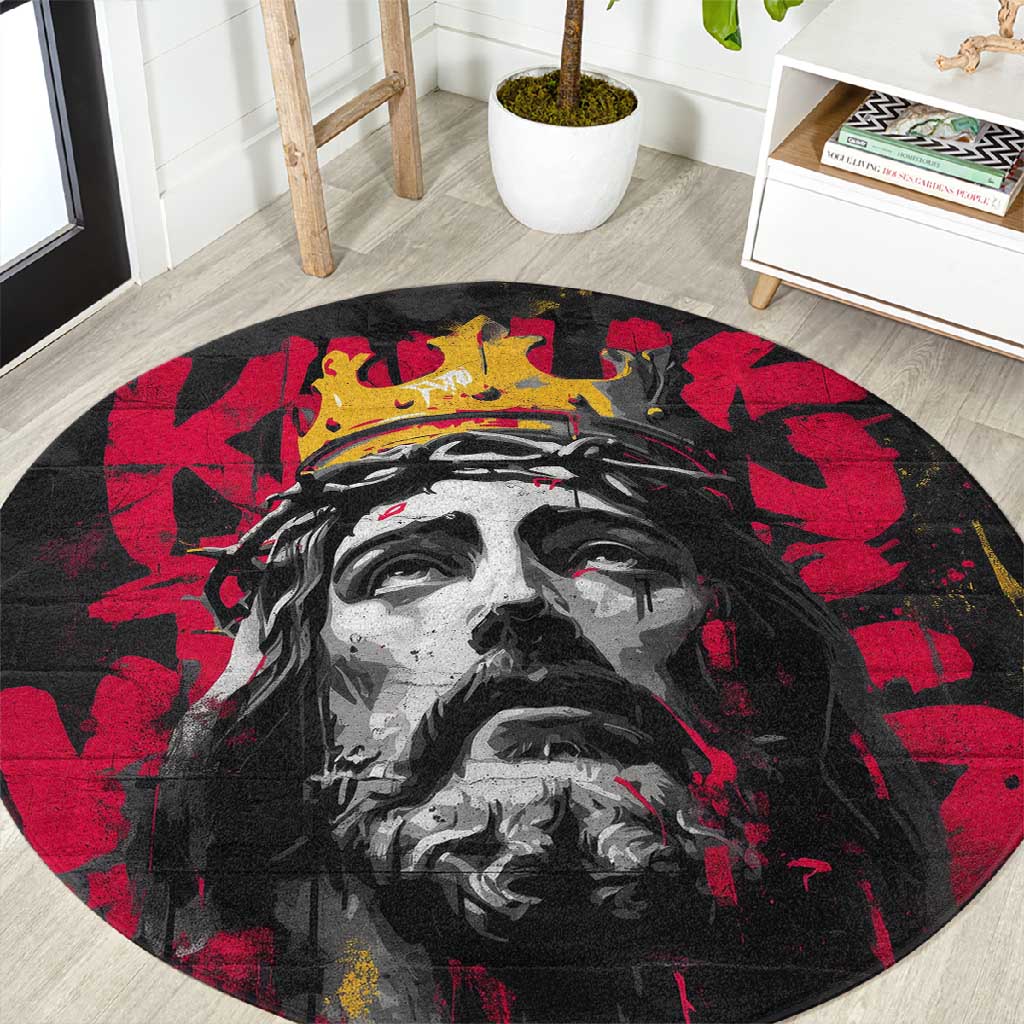 Jesus Graffiti Design Round Carpet Crowned Portrait and Urban Street Art Style - African Pride