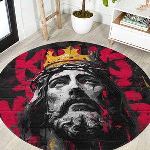 Jesus Graffiti Design Round Carpet Crowned Portrait and Urban Street Art Style - African Pride