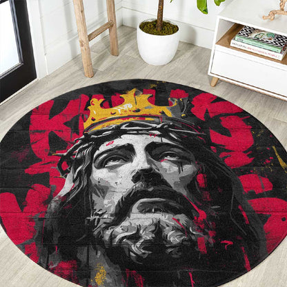Jesus Graffiti Design Round Carpet Crowned Portrait and Urban Street Art Style - African Pride