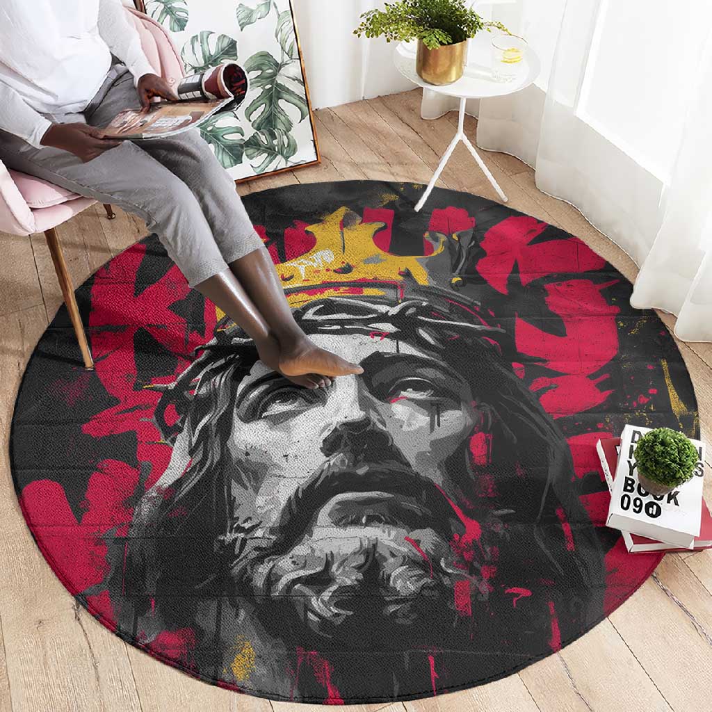 Jesus Graffiti Design Round Carpet Crowned Portrait and Urban Street Art Style - African Pride