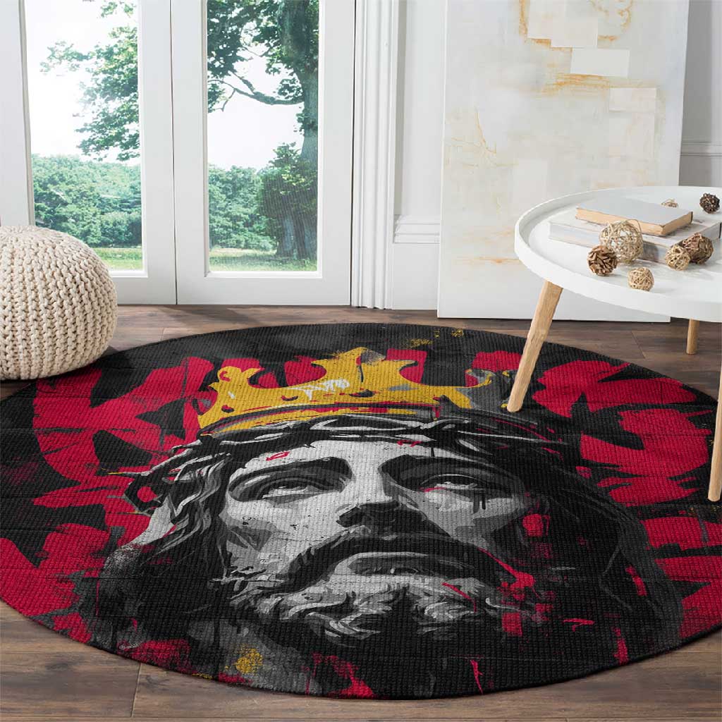 Jesus Graffiti Design Round Carpet Crowned Portrait and Urban Street Art Style - African Pride
