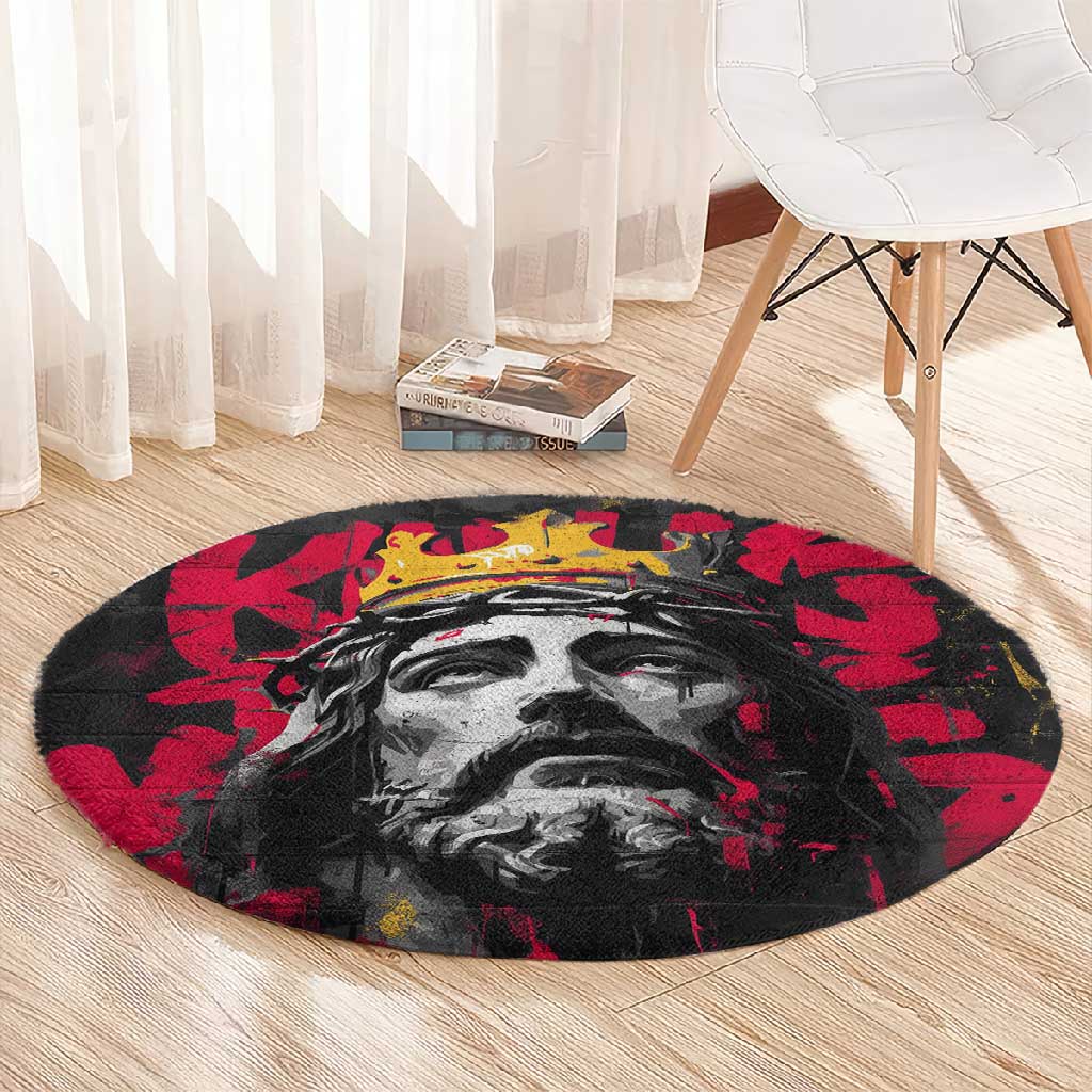 Jesus Graffiti Design Round Carpet Crowned Portrait and Urban Street Art Style - African Pride