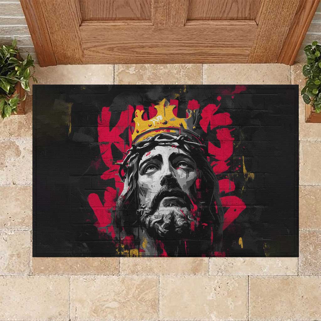 Jesus Graffiti Design Rubber Doormat Crowned Portrait and Urban Street Art Style - African Pride