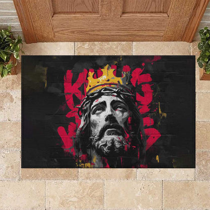 Jesus Graffiti Design Rubber Doormat Crowned Portrait and Urban Street Art Style - African Pride