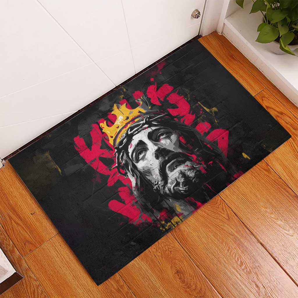 Jesus Graffiti Design Rubber Doormat Crowned Portrait and Urban Street Art Style - African Pride