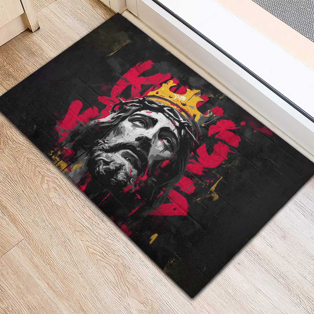 Jesus Graffiti Design Rubber Doormat Crowned Portrait and Urban Street Art Style - African Pride