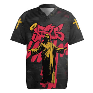 Jesus Graffiti Design Rugby Jersey Crowned Portrait and Urban Street Art Style - African Pride