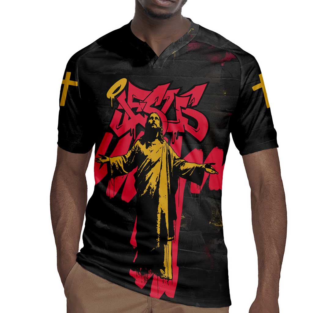 Jesus Graffiti Design Rugby Jersey Crowned Portrait and Urban Street Art Style - African Pride