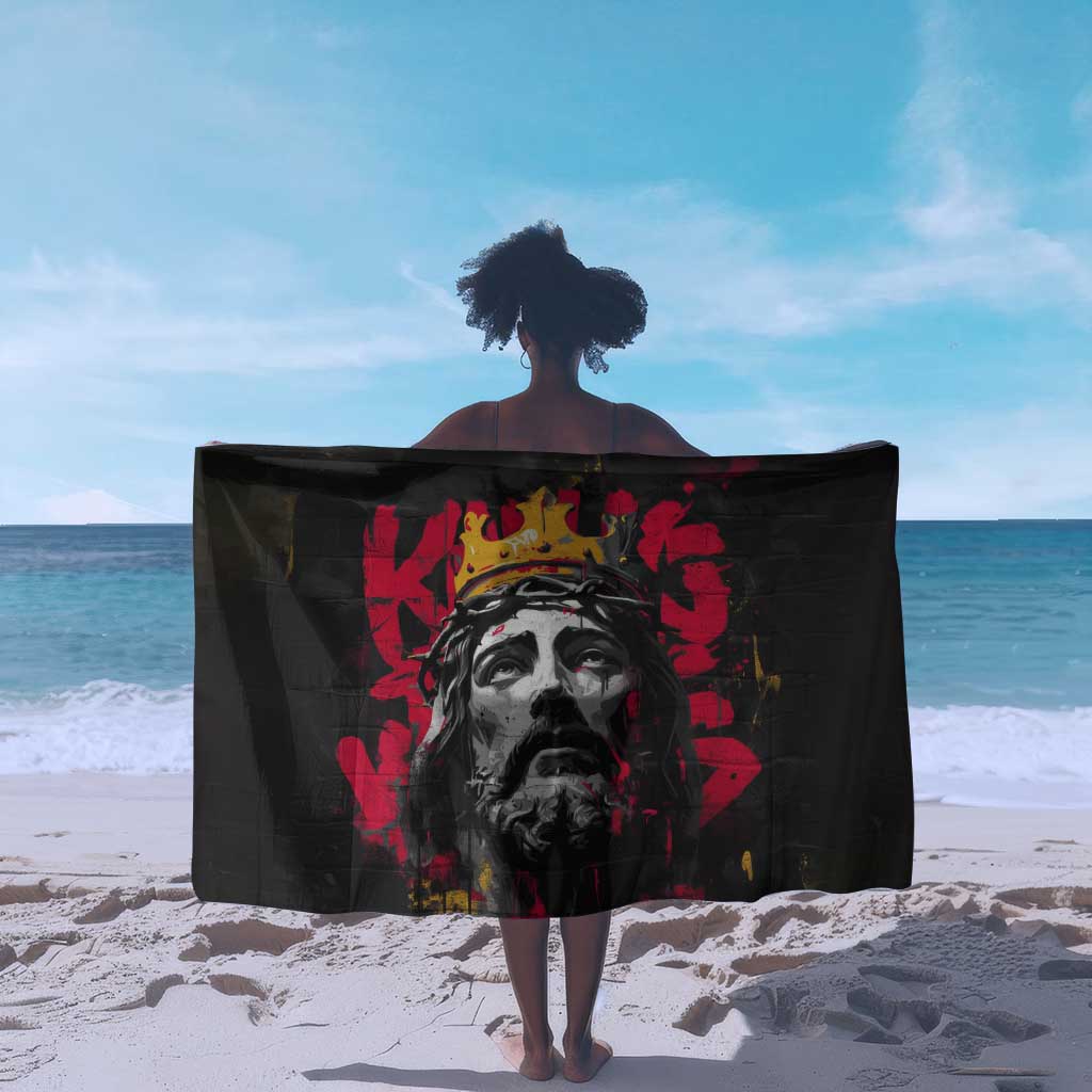 Jesus Graffiti Design Sarong Crowned Portrait and Urban Street Art Style - African Pride