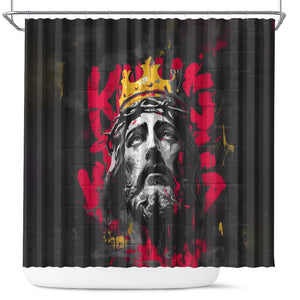 Jesus Graffiti Design Shower Curtain Crowned Portrait and Urban Street Art Style - African Pride