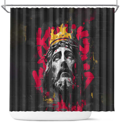 Jesus Graffiti Design Shower Curtain Crowned Portrait and Urban Street Art Style - African Pride