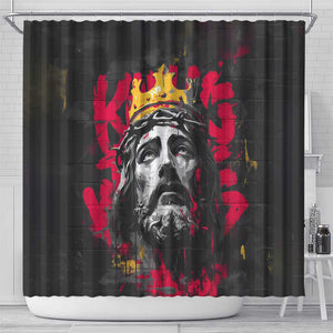 Jesus Graffiti Design Shower Curtain Crowned Portrait and Urban Street Art Style - African Pride