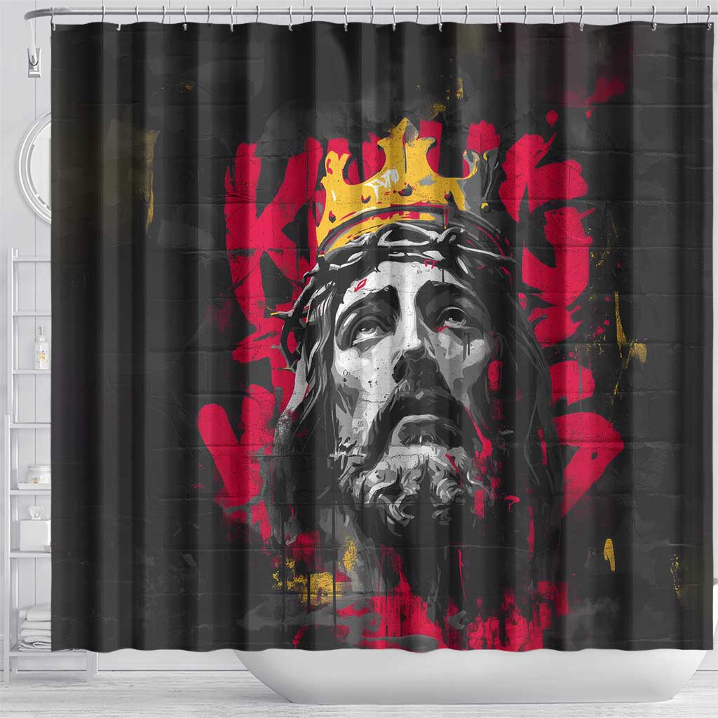 Jesus Graffiti Design Shower Curtain Crowned Portrait and Urban Street Art Style - African Pride