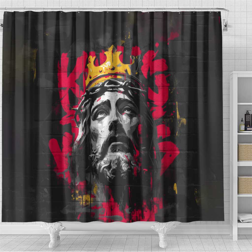 Jesus Graffiti Design Shower Curtain Crowned Portrait and Urban Street Art Style - African Pride