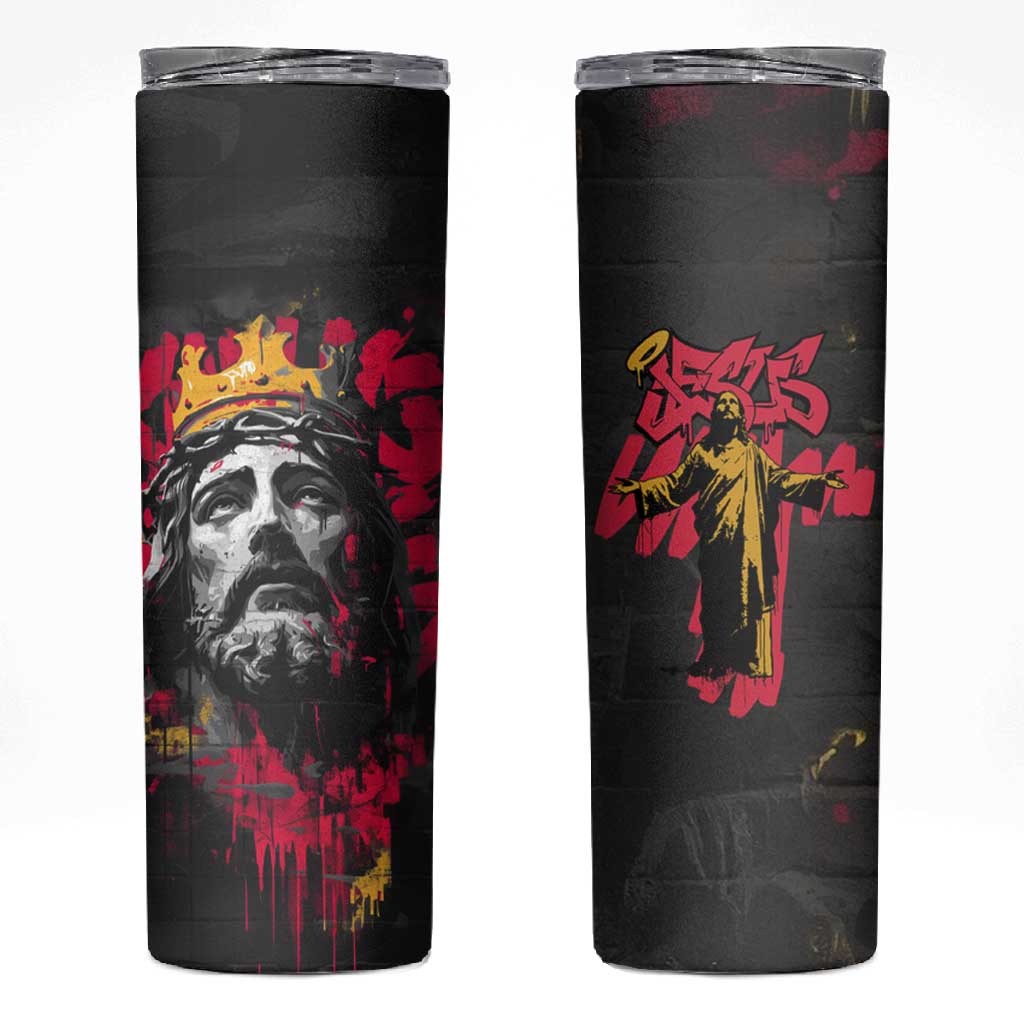 Jesus Graffiti Design Skinny Tumbler Crowned Portrait and Urban Street Art Style - African Pride
