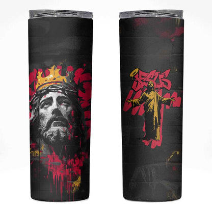 Jesus Graffiti Design Skinny Tumbler Crowned Portrait and Urban Street Art Style - African Pride
