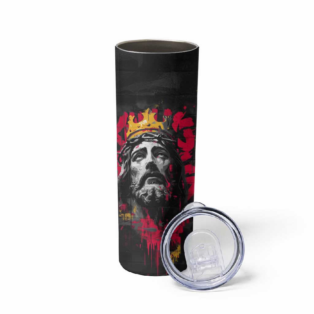 Jesus Graffiti Design Skinny Tumbler Crowned Portrait and Urban Street Art Style - African Pride