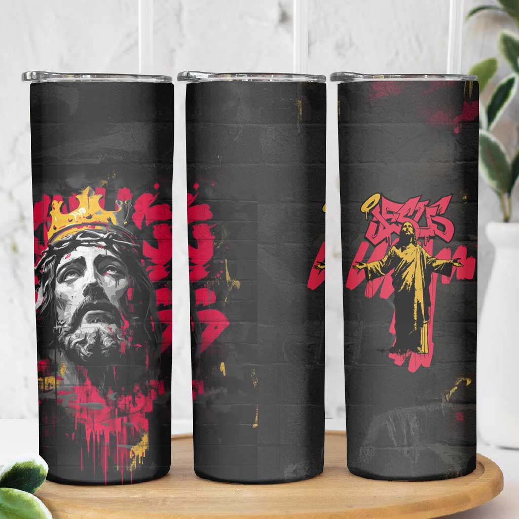 Jesus Graffiti Design Skinny Tumbler Crowned Portrait and Urban Street Art Style - African Pride