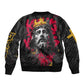 Jesus Graffiti Design Sleeve Zip Bomber Jacket Crowned Portrait and Urban Street Art Style - African Pride