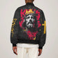 Jesus Graffiti Design Sleeve Zip Bomber Jacket Crowned Portrait and Urban Street Art Style - African Pride