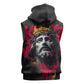 Jesus Graffiti Design Sleeveless Zip Hoodie Crowned Portrait and Urban Street Art Style - African Pride