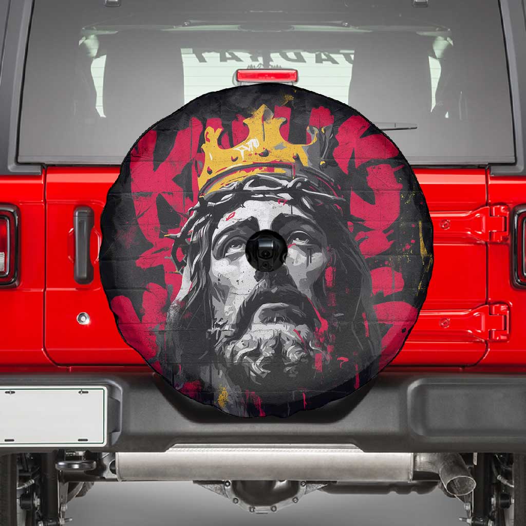 Jesus Graffiti Design Spare Tire Cover Crowned Portrait and Urban Street Art Style - African Pride
