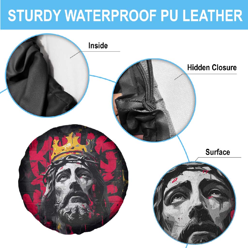 Jesus Graffiti Design Spare Tire Cover Crowned Portrait and Urban Street Art Style - African Pride