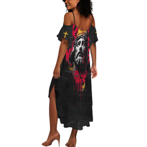 Jesus Graffiti Design Summer Maxi Dress Crowned Portrait and Urban Street Art Style - African Pride