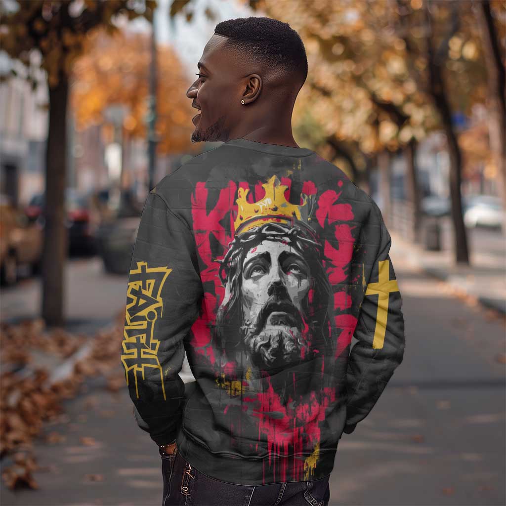 Jesus Graffiti Design Sweatshirt Crowned Portrait and Urban Street Art Style - African Pride