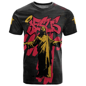 Jesus Graffiti Design T shirt Crowned Portrait and Urban Street Art Style - African Pride