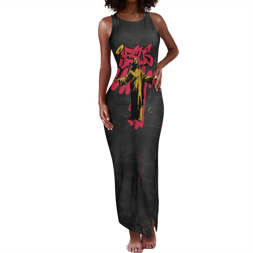 Jesus Graffiti Design Tank Maxi Dress Crowned Portrait and Urban Street Art Style - African Pride