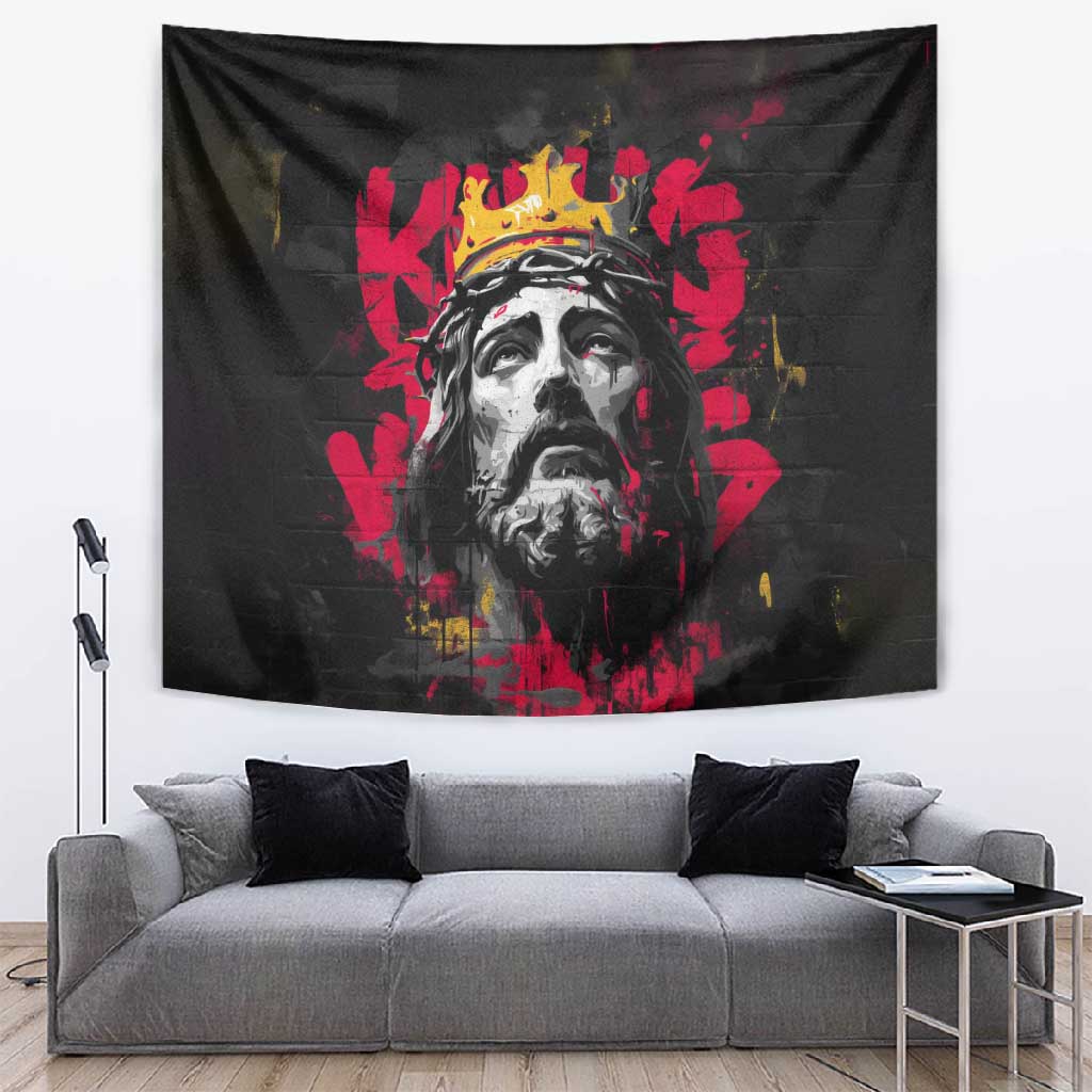 Jesus Graffiti Design Tapestry Crowned Portrait and Urban Street Art Style - African Pride