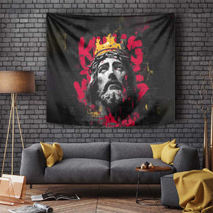 Jesus Graffiti Design Tapestry Crowned Portrait and Urban Street Art Style - African Pride
