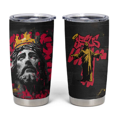 Jesus Graffiti Design Tumbler Cup Crowned Portrait and Urban Street Art Style - African Pride