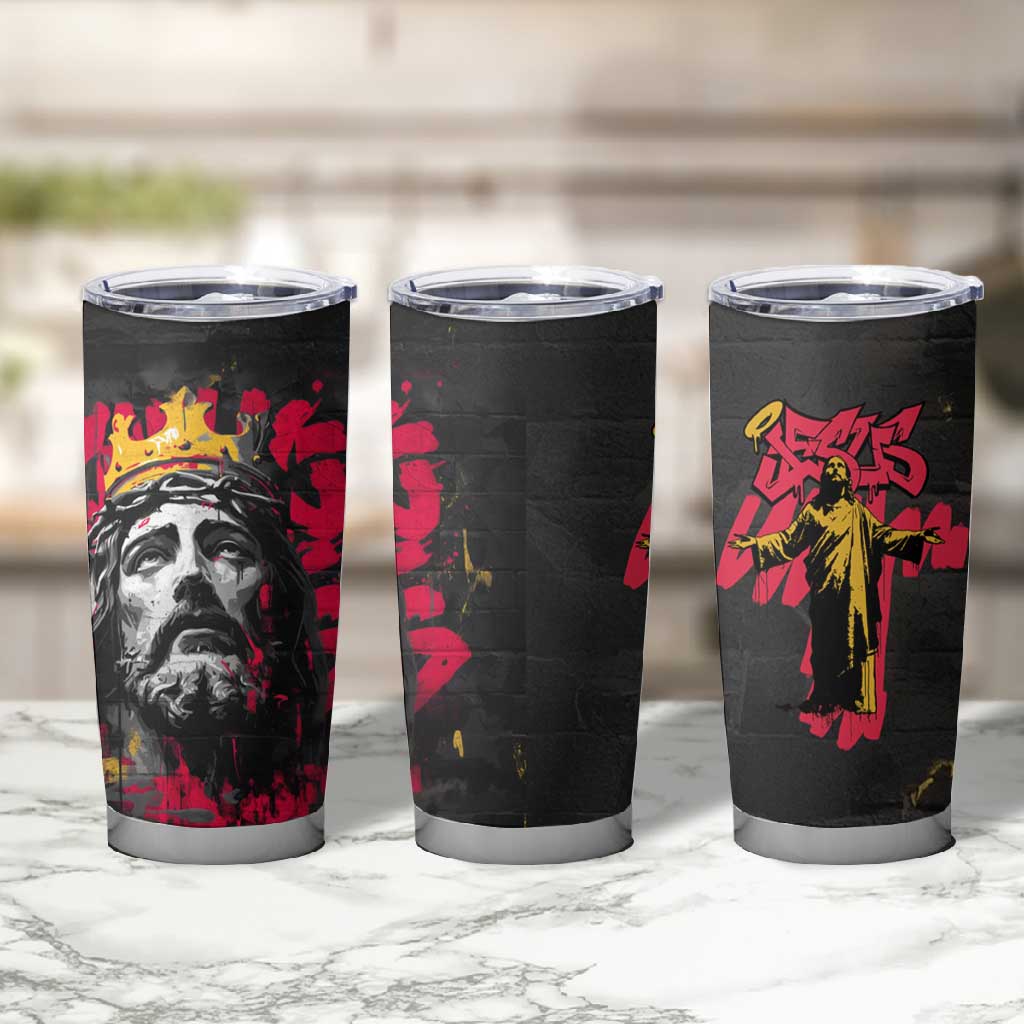 Jesus Graffiti Design Tumbler Cup Crowned Portrait and Urban Street Art Style - African Pride