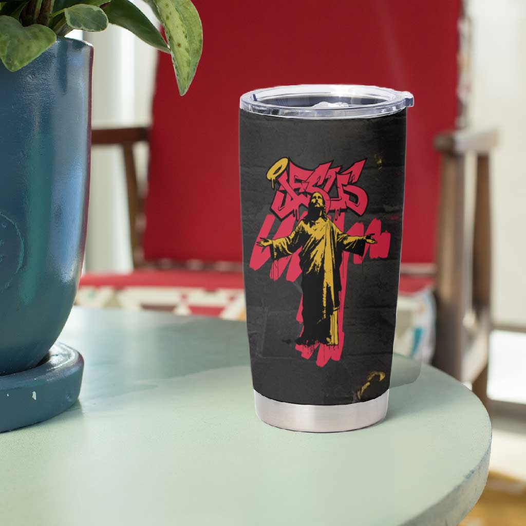 Jesus Graffiti Design Tumbler Cup Crowned Portrait and Urban Street Art Style - African Pride