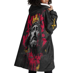 Jesus Graffiti Design Wearable Blanket Hoodie Crowned Portrait and Urban Street Art Style - African Pride