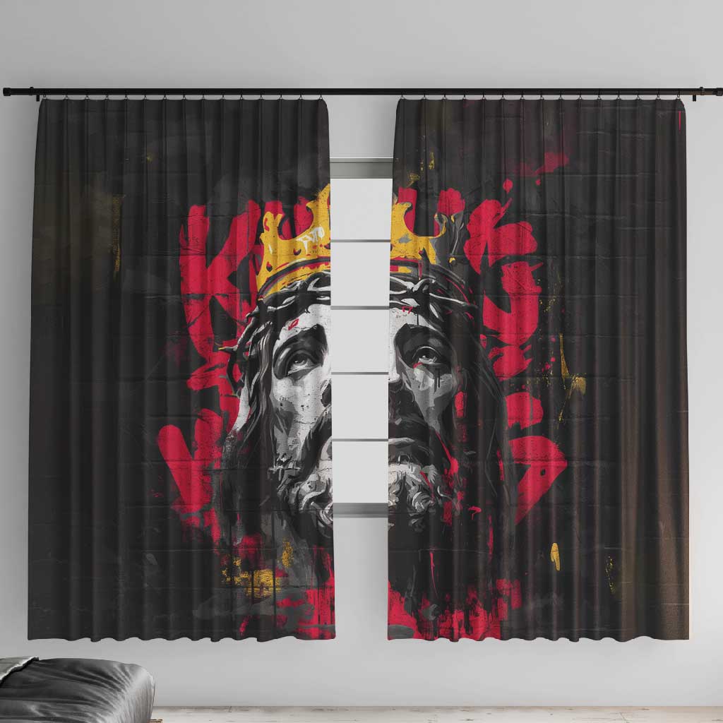 Jesus Graffiti Design Window Curtain Crowned Portrait and Urban Street Art Style - African Pride
