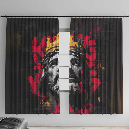 Jesus Graffiti Design Window Curtain Crowned Portrait and Urban Street Art Style - African Pride